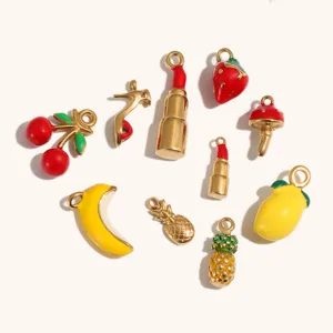 Cute enamel gold plated fruit and charm pendants set, stainless steel DIY jewelry findings.