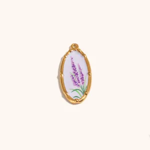 Stainless steel 18k gold plated oval lavender flower pendant charm fashion jewelry accessory