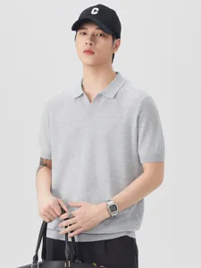 Polo in maglia a maniche corte da uomo estate stile old money grigio top traspirante moda