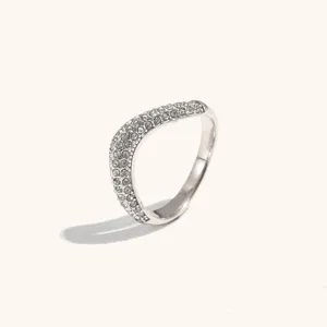 Stunning irregular wave pave crystal ring in stainless steel for trendy fashion jewelry.