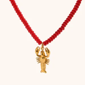 Collana di perle fatta a mano colorata con ciondolo aragosta placcato oro 18k donna