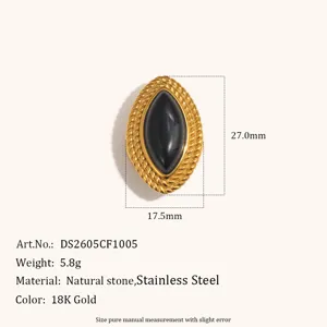 Vintage 18K gold plated stainless steel marquise black stone button accessory detail.