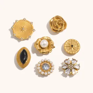 Stainless steel 18K gold plated vintage flower star zircon suit buttons accessories