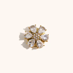 18K Gold Plated Flower Zircon Lapel Pin Brooch Elegant Women Jewelry Accessory