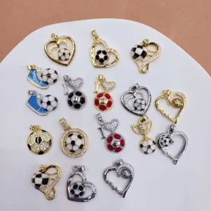 18K Gold Plated Copper Heart Soccer Pendant Zirconia Drip Oil Volleyball Football Charms For DIY Necklace Jewelry Accessories