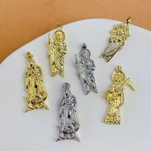 Religious Figure Pendant For Necklace Making Copper Gold Silver Plated Zirconia Saint Mary Jude Grim Reaper Religious Jewelry Pendants