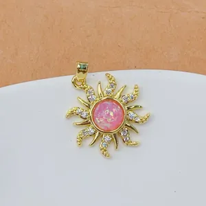Colgante sol oro elegante ópalo rosa piedra preciosa circón cristal joyería accesorio