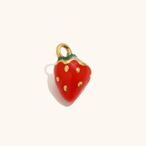 Gold plated stainless steel red strawberry pendant charm for elegant women jewelry DIY making