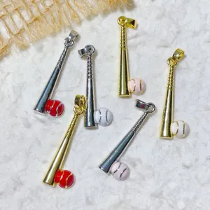 Sporty Copper Baseball Bat Pendant Rhinestone Gold Silver Plated Enamel Sports Theme DIY Charm For Jewelry Making Crafts Accessories