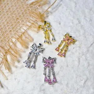 18K Gold Plated Butterfly Tassel Pendant Copper Zirconia Micro Inlaid Water Drop Charms For DIY Necklace Jewelry Making