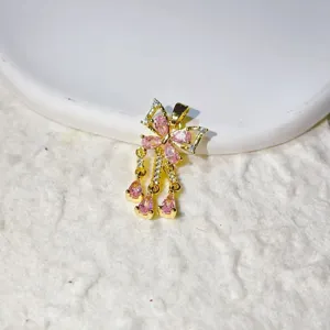 Detailed shot of gold-plated micro-paved zirconia butterfly tassel pendant for DIY jewelry.