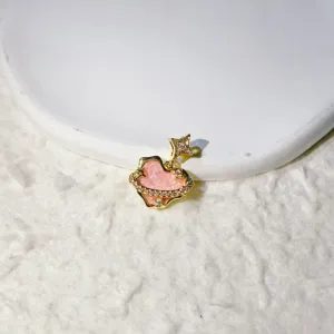 Exquisite Gold Plated Zircon Pink Heart Saturn Pendant DIY Jewelry Accessory Detail