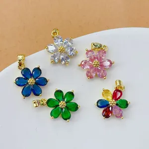 Koreanischer Stil Kupfer Strass Vierblättrige Blume Charms Für DIY Schmuckherstellung Handgefertigte Ohrringe Armband Anhänger
