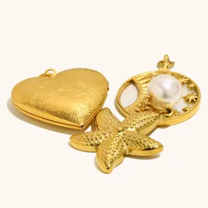 Gold stainless steel heart locket star pearl pendant jewelry accessory for lovely styling.