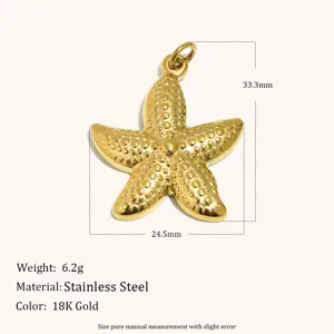 Stainless steel 18K gold starfish pendant jewelry accessory featuring textured surface design.
