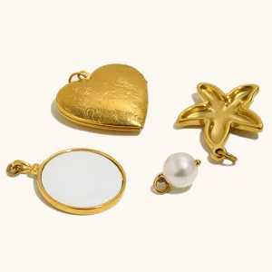 Stainless steel 18K gold plated jewelry charms pendant heart starfish pearl set 4pcs