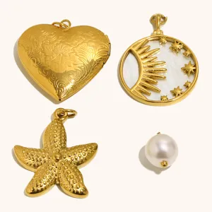 18K Gold Plated Stainless Steel Pendants Heart Locket Shell Starfish Artificial Pearl DIY Jewelry Making Charms Accessories
