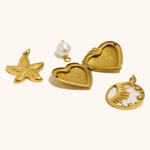 Gold stainless steel pearl heart locket starfish sun pendant jewelry accessories main view
