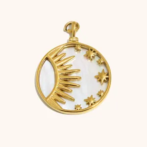 Exquisite 18k gold plated stainless steel sun moon stars shell pendant jewelry accessory.