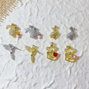 Brass Rhinestone Animal Charms Squirrel Hummingbird Pendants For Jewelry Making DIY Accessories Gold Silver Plated Fashion Hanging Gifts