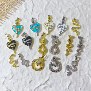 Kupfer Strass Herz Schlange Anhänger DIY Schmuckherstellung Zubehör Micro Pave Tier Charms Für Halskette Basteln