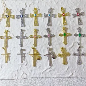 18K Gold Plated Cross Pendant Only Without Chain Rhinestone Enamel Evil Eye Virgin Mary Pendant For DIY Necklace Jewelry Making For Women