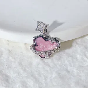 Cute pink heart pendant with sparkly cubic zirconia and star bail for DIY jewelry making.