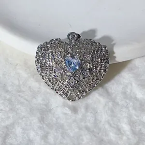 Copper gold plated micro-pave zirconia hollow heart pendant necklace DIY jewelry accessory