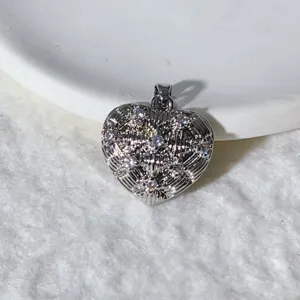 Silver heart pendant, micro-set zircon hollow love charm for DIY necklace bracelet jewelry making.