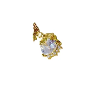 Gold plated micro pave zirconia heart DIY pendant charm for bracelet necklace making accessory