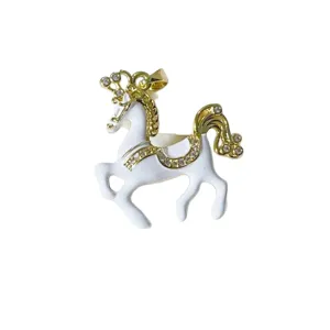 Gold-plated copper micro-paved zircon white horse pendant DIY handmade jewelry accessory