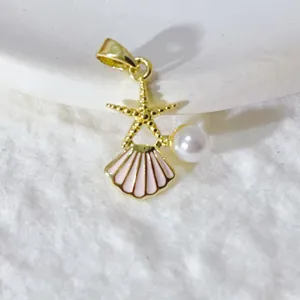 Vergoldeter Ozean Stil Seestern Muschel Perle Anhänger DIY Schmuck Zubehör Detailansicht.