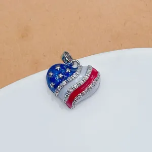 American flag heart pendant rhinestone enamel charm red white and blue fashion jewelry accessory