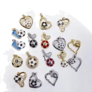 Gold plated copper zircon soccer football heart pendant charms for DIY jewelry making accessories
