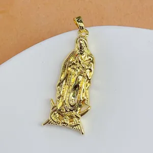 Exquisite gold-plated religious pendant detail, intricate Virgin Mary charm jewelry making accessory.