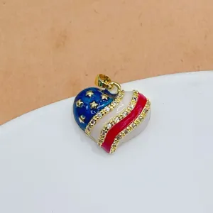 American flag heart pendant gold plated crystal rhinestone charm stylish jewelry accessory