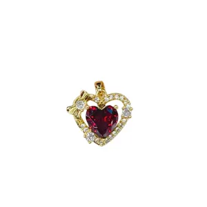 Cross-border gold heart red zircon pendant DIY jewelry accessory sparkling pave diamond