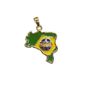 Exquisite gold plated Brazil map enamel pendant necklace charm for trendy jewelry accessories.