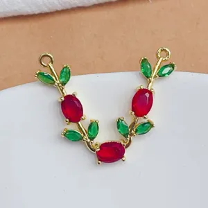DIY connecteur de branche en zircon plaque or pierre rouge verte pendentif de bijoux fait main