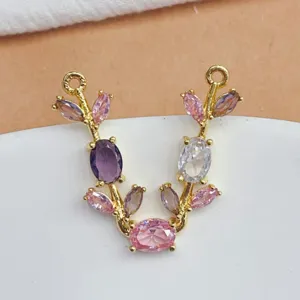 Connecteur de branche en zircon micro-serti, pendentif de bijou DIY à double suspension.