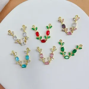 Pendentifs Connecteurs Branche en Laiton Zirconia Pour Création Bijoux DIY Branche Plaquée Or Accessoires Fait Main