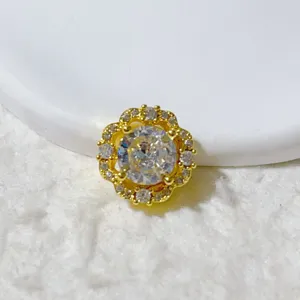 Gold plated cubic zirconia flower charm spacer bead for DIY jewelry making bracelet necklace