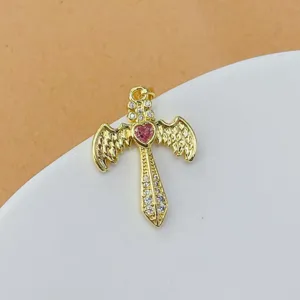 Kupfer Mikro-Pave Zirkonia Engel Schwert Kreuz Anhänger Schmuck Zubehör Detailansicht