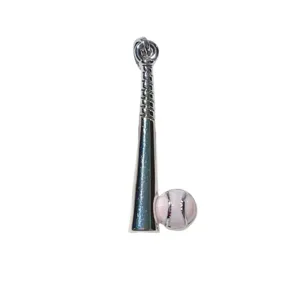 Silver tone baseball bat and ball charm pendant for DIY jewelry making and bracelet accessories.