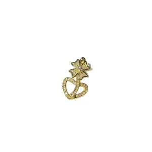 Gold plated micro pave zircon heart bow DIY pendant accessory for elegant jewelry making