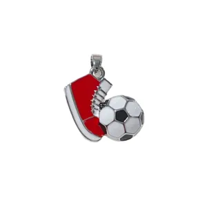 Rode hoge sneaker en voetbal metalen emaille bedel hanger voor sieraden maken.