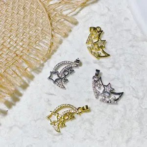 Ciondolo Solo Senza Catena MOM Gatto Luna Zirconia Rame Oro Argento Ciondolo Luna Stella Micro-Intarsiata DIY Accessori Collana Donna