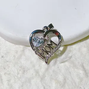 Heart mom pendant silver cubic zirconia micro pave fashion jewelry accessory detail view