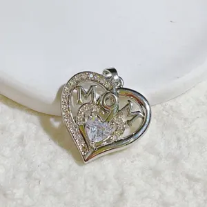 Mother's Day hollow heart MOM pendant necklace luxury silver fashion gift for women