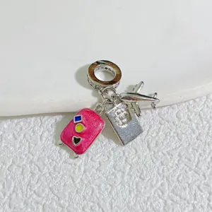 Travel theme charm pendant for DIY bracelet necklace, silver plated jewelry accessory gift.